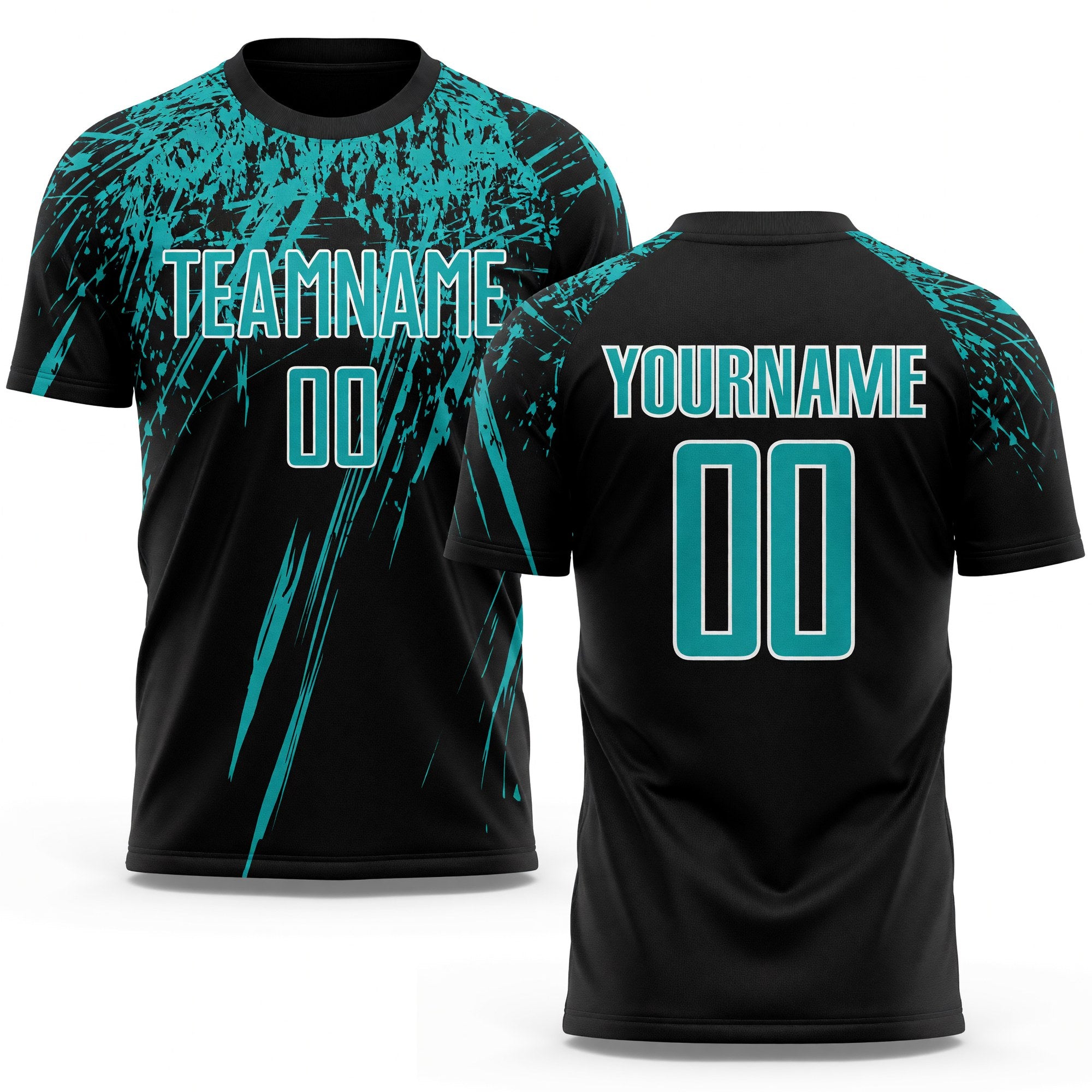 Custom Black Aqua-White Sublimation Soccer Uniform Jersey