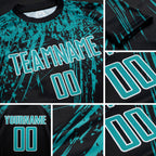 Custom Black Aqua-White Sublimation Soccer Uniform Jersey detail