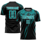 Custom Black Aqua-White Sublimation Soccer Uniform Jersey photo 1