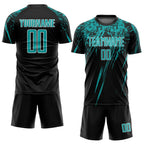 Custom Black Aqua-White Sublimation Soccer Uniform Jersey photo 2