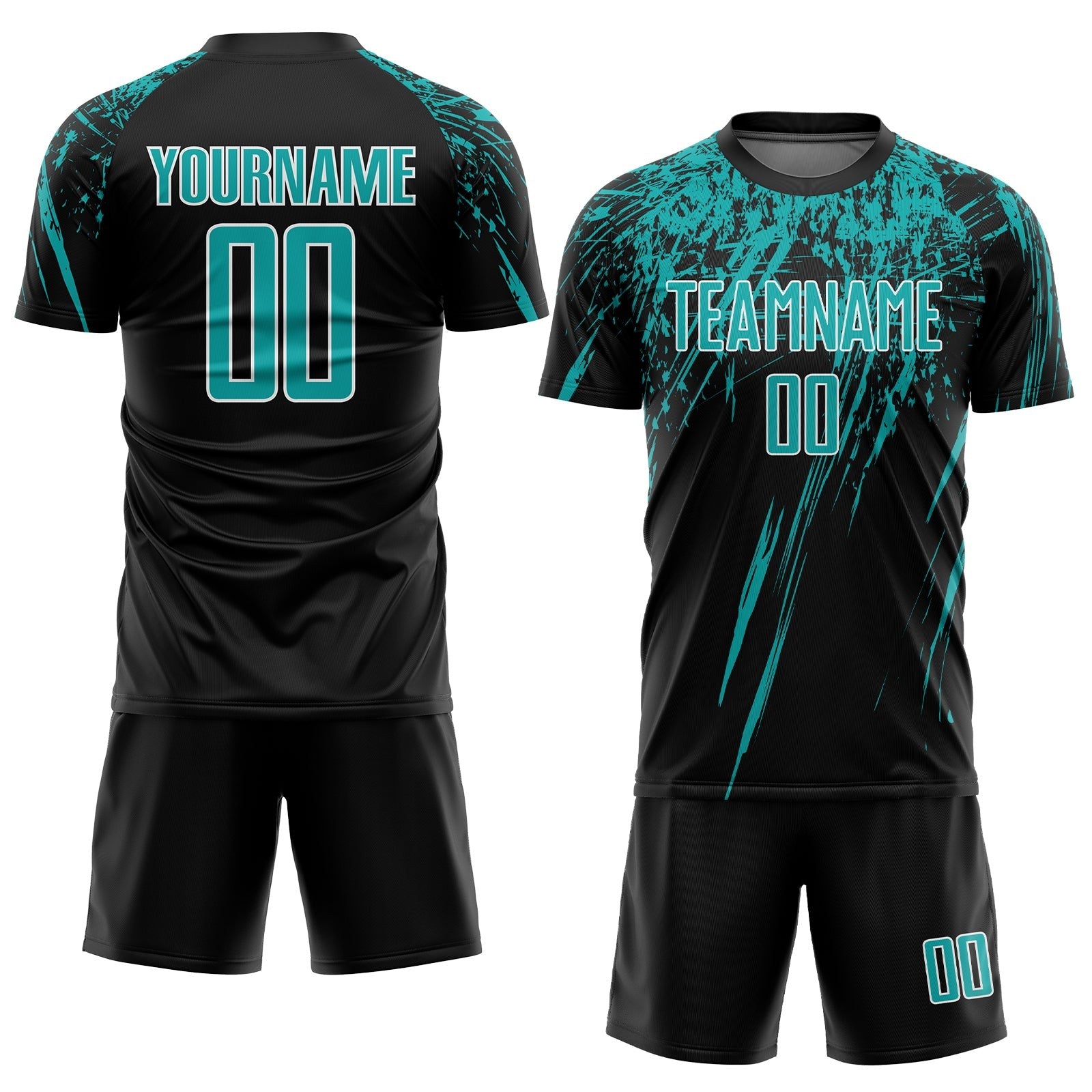 Custom Black Aqua-White Sublimation Soccer Uniform Jersey photo 2