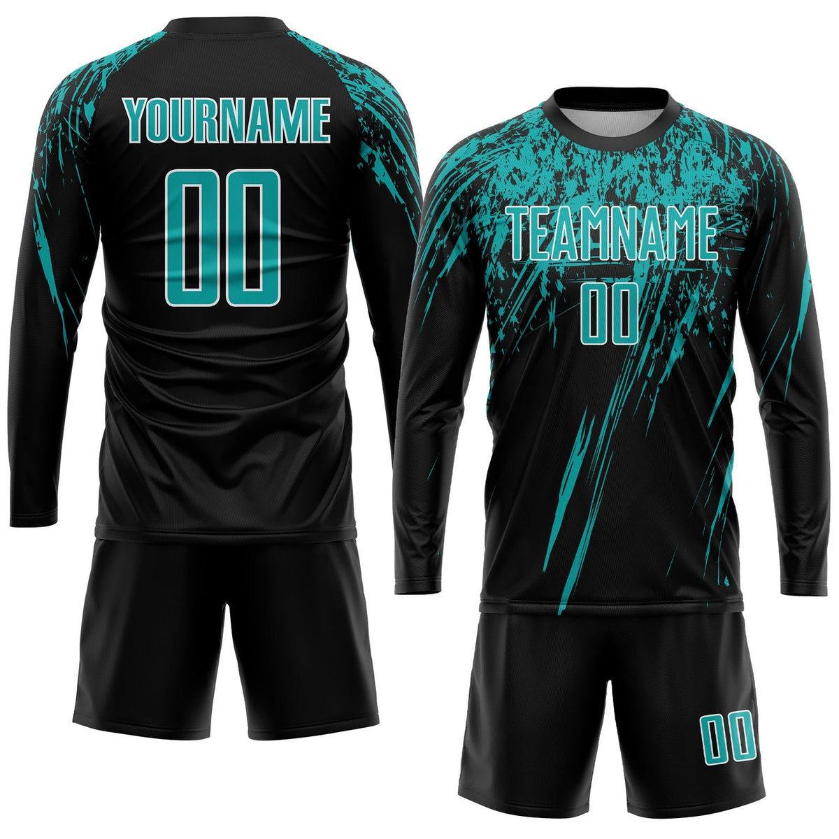 Custom Black Aqua-White Sublimation Soccer Uniform Jersey photo 4