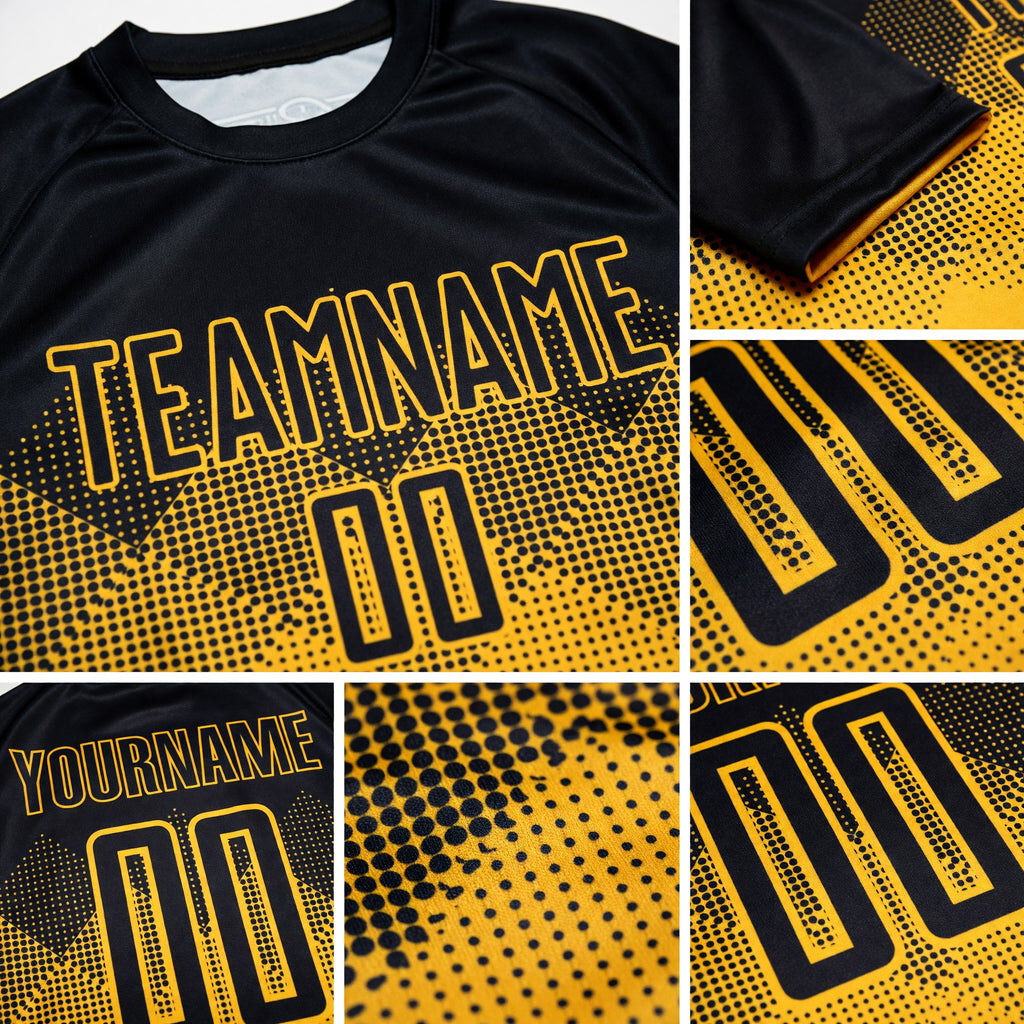 Custom Gold Black Sublimation Soccer Uniform Jersey detail