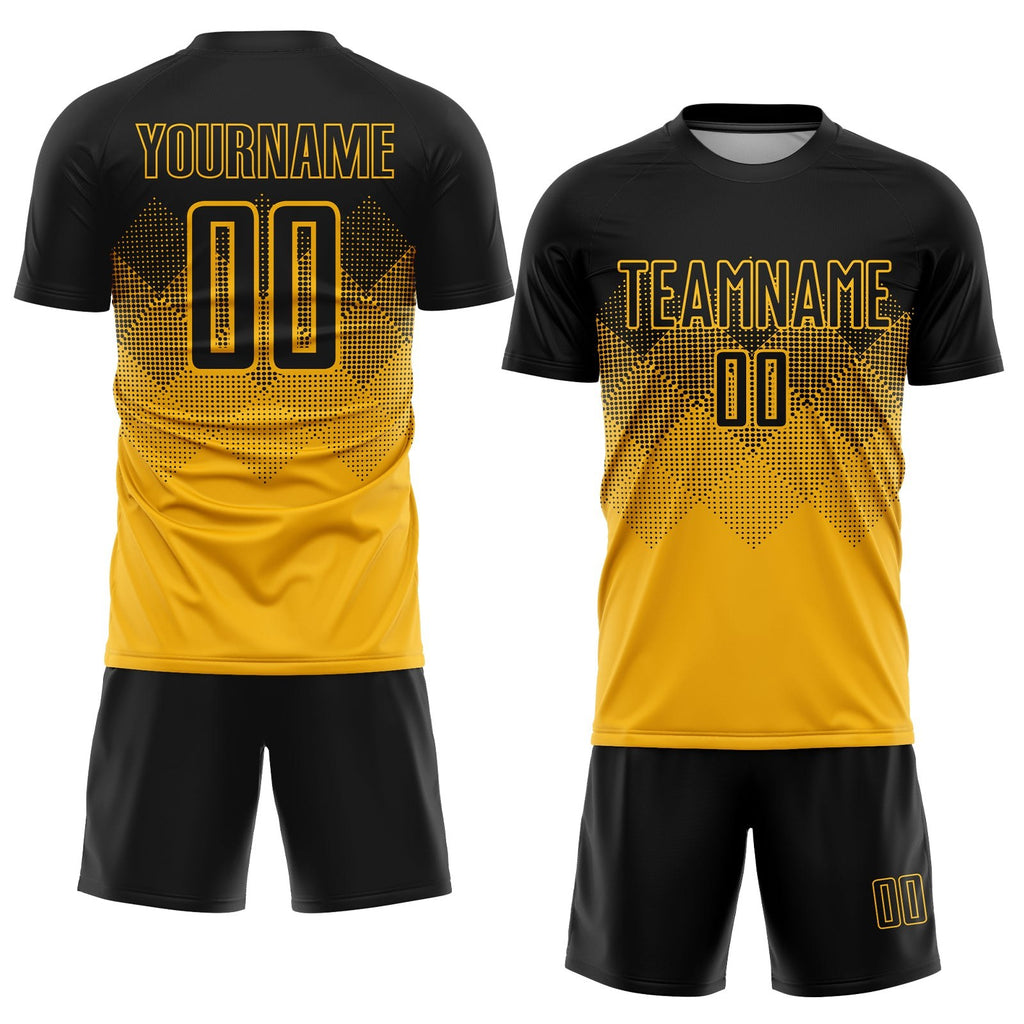 Custom Gold Black Sublimation Soccer Uniform Jersey photo 2