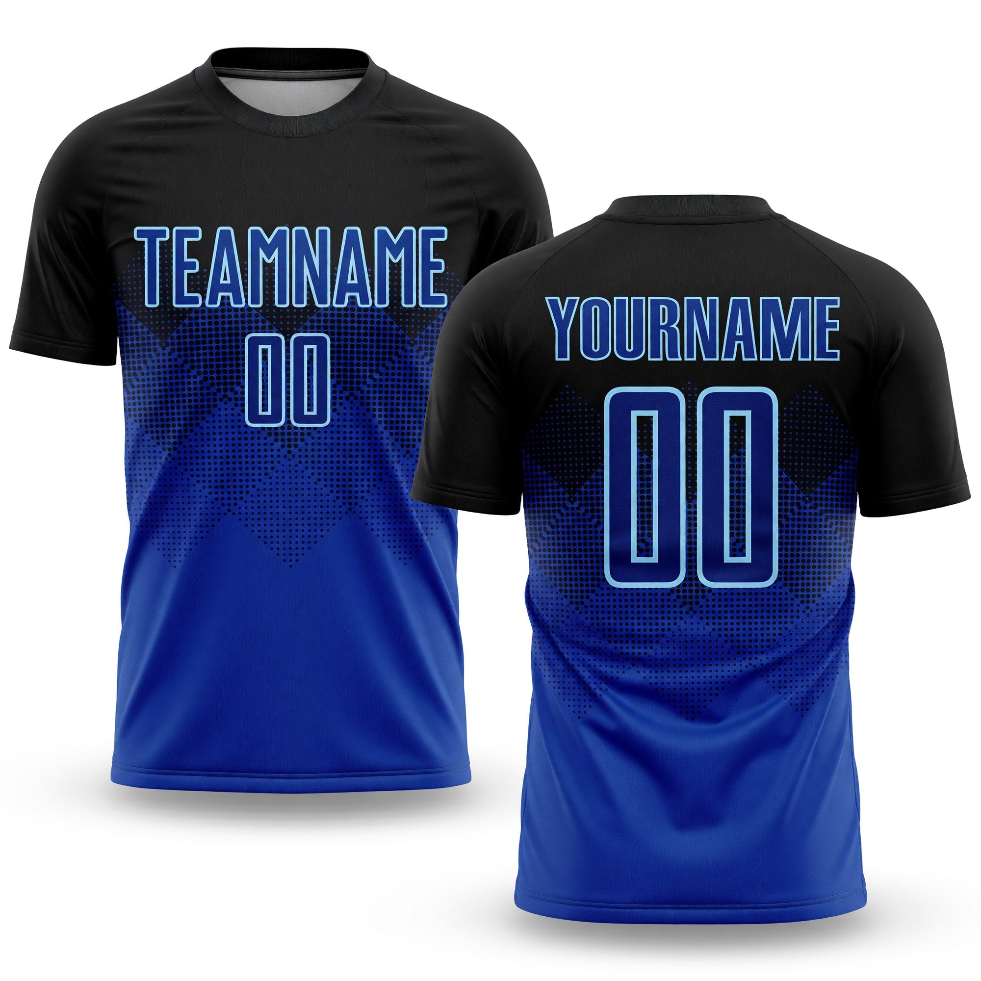 Custom Black Royal-Light Blue Sublimation Soccer Uniform Jersey
