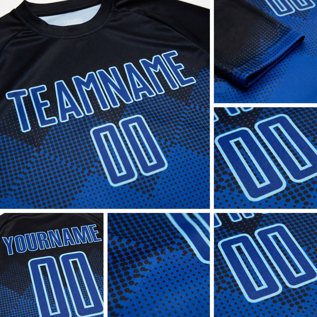 Custom Black Royal-Light Blue Sublimation Soccer Uniform Jersey detail