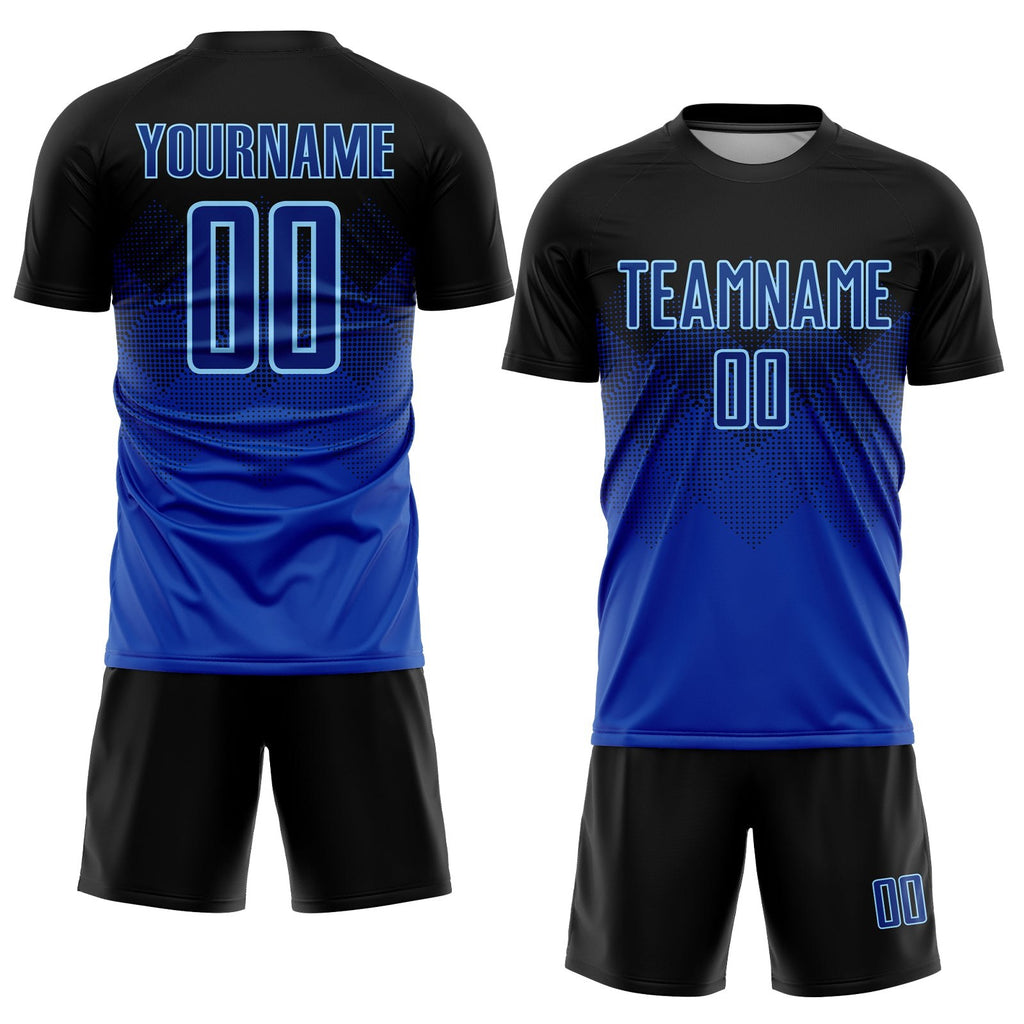 Custom Black Royal-Light Blue Sublimation Soccer Uniform Jersey photo 2