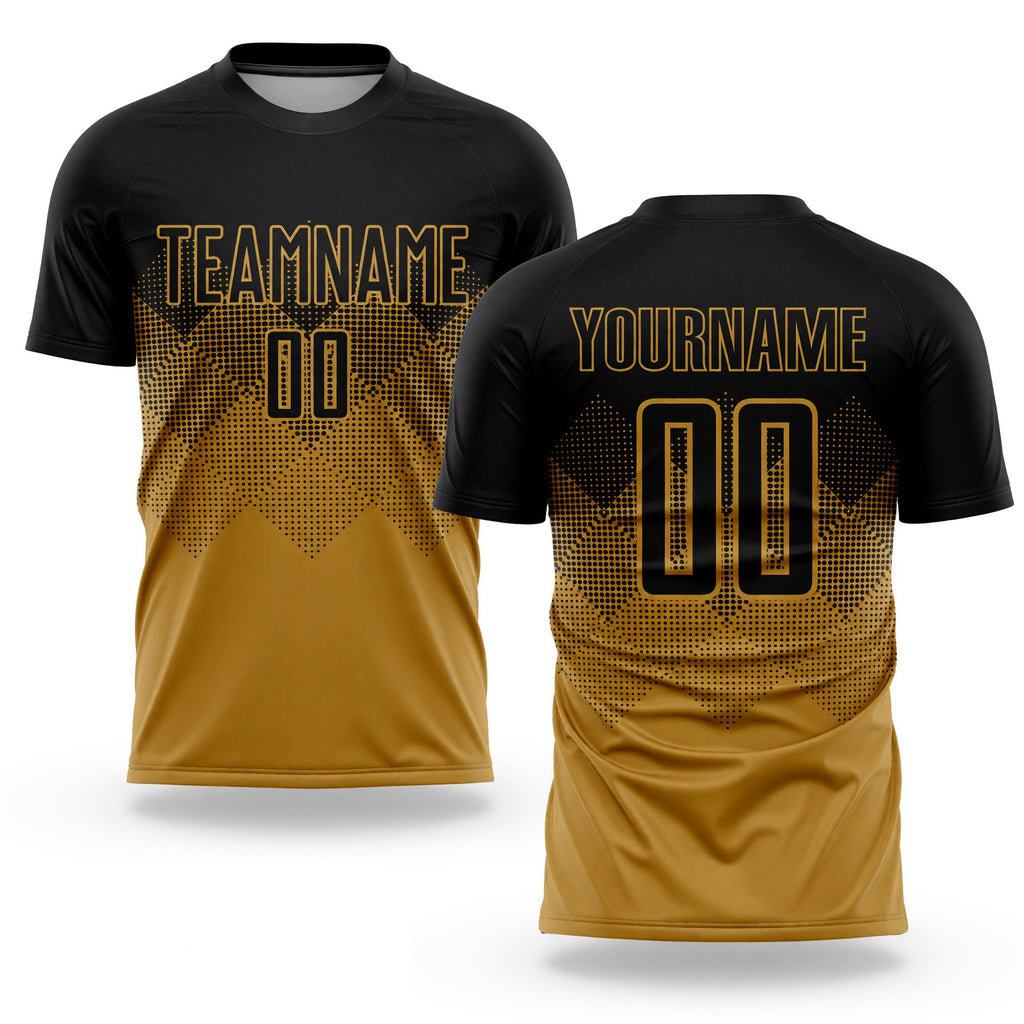 Custom Old Gold Black Sublimation Soccer Uniform Jersey