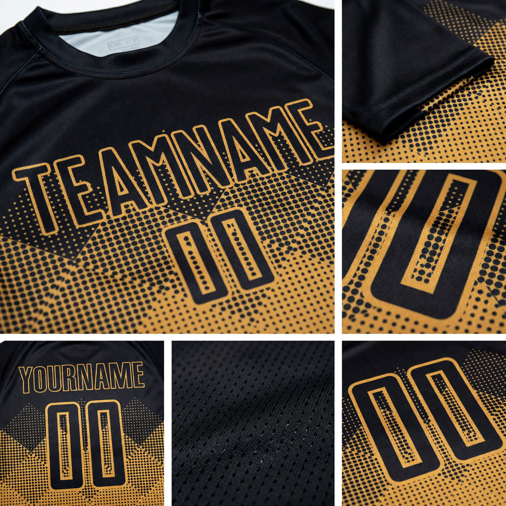 Custom Old Gold Black Sublimation Soccer Uniform Jersey detail