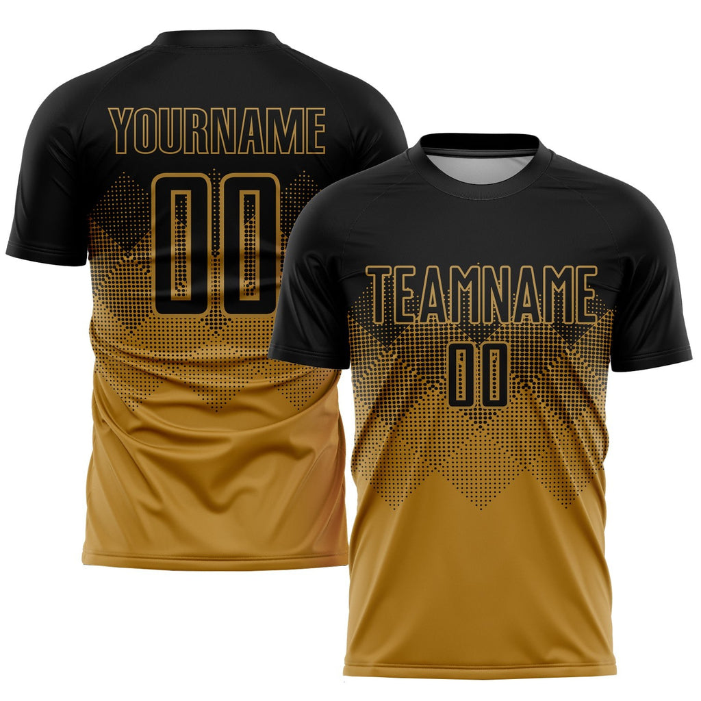 Custom Old Gold Black Sublimation Soccer Uniform Jersey photo 1