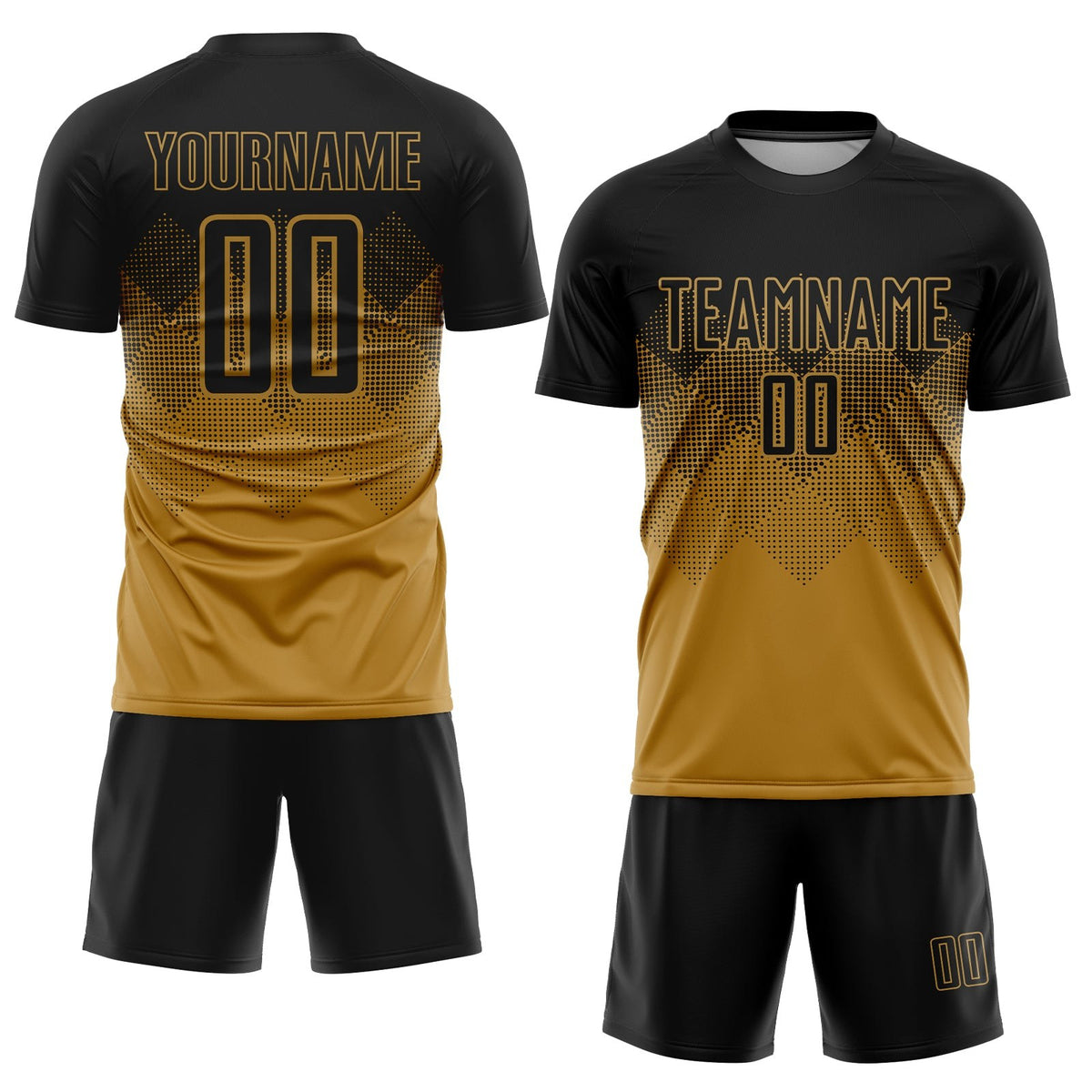 Custom Old Gold Black Sublimation Soccer Uniform Jersey photo 2