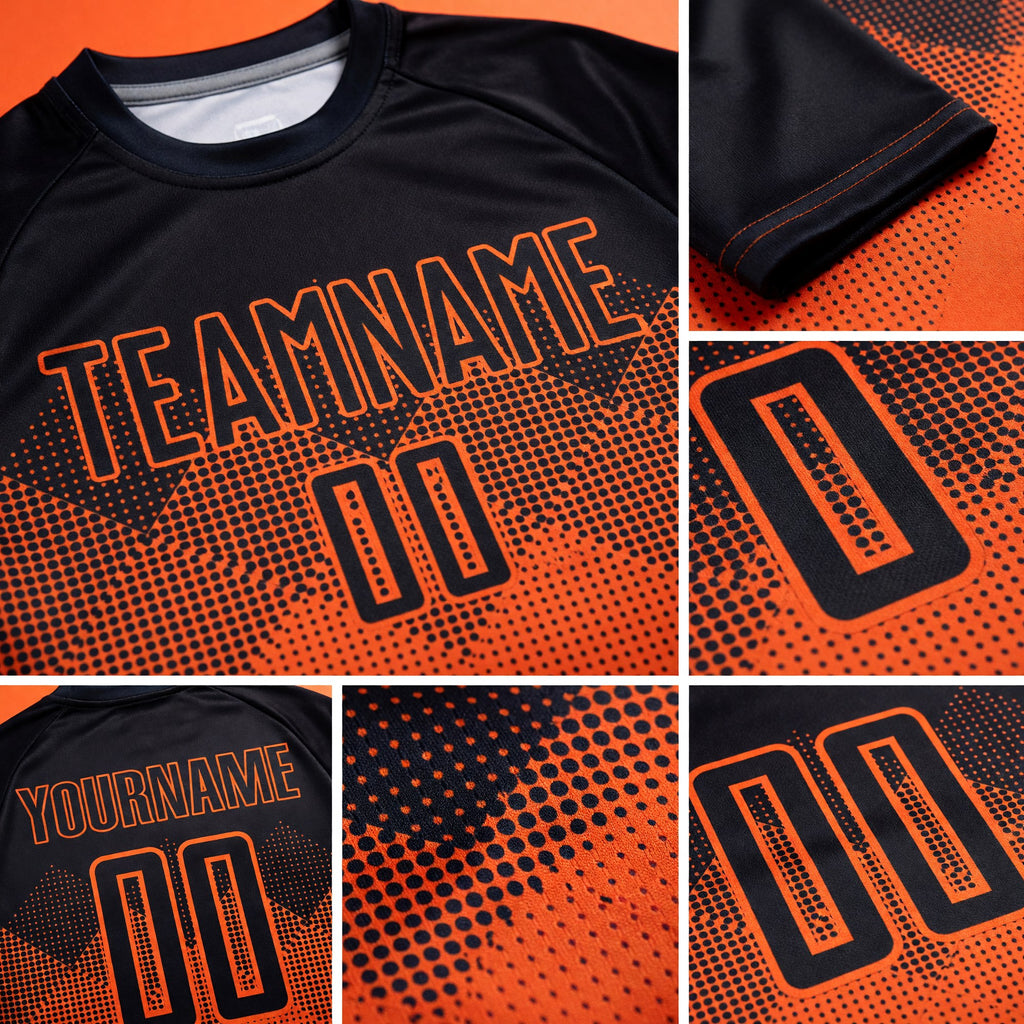 Custom Orange Black Gradient Square Shape Sublimation Soccer Uniform Jersey detail
