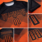 Custom Orange Black Gradient Square Shape Sublimation Soccer Uniform Jersey detail
