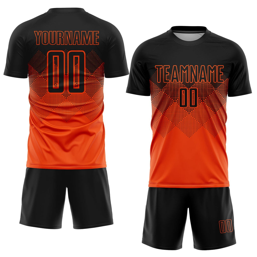 Custom Orange Black Gradient Square Shape Sublimation Soccer Uniform Jersey photo 2
