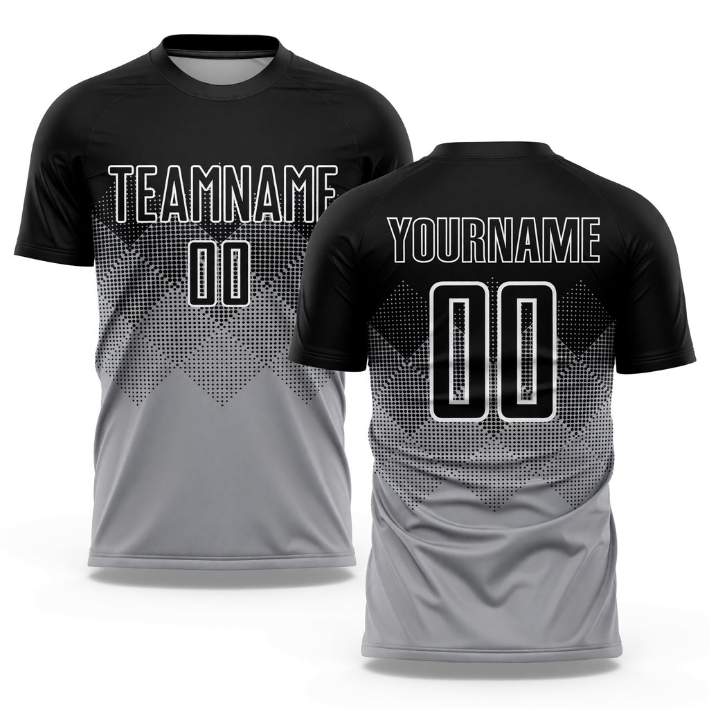 Custom Light Gray Black-White Sublimation Soccer Uniform Jersey