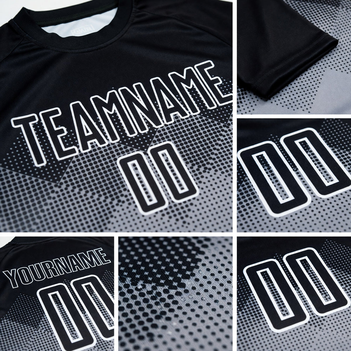 Custom Light Gray Black-White Sublimation Soccer Uniform Jersey detail