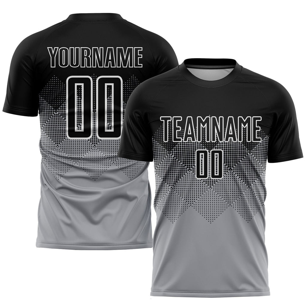 Custom Light Gray Black-White Sublimation Soccer Uniform Jersey photo 1