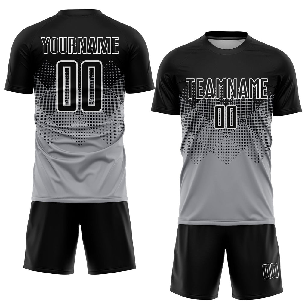 Custom Light Gray Black-White Sublimation Soccer Uniform Jersey photo 2