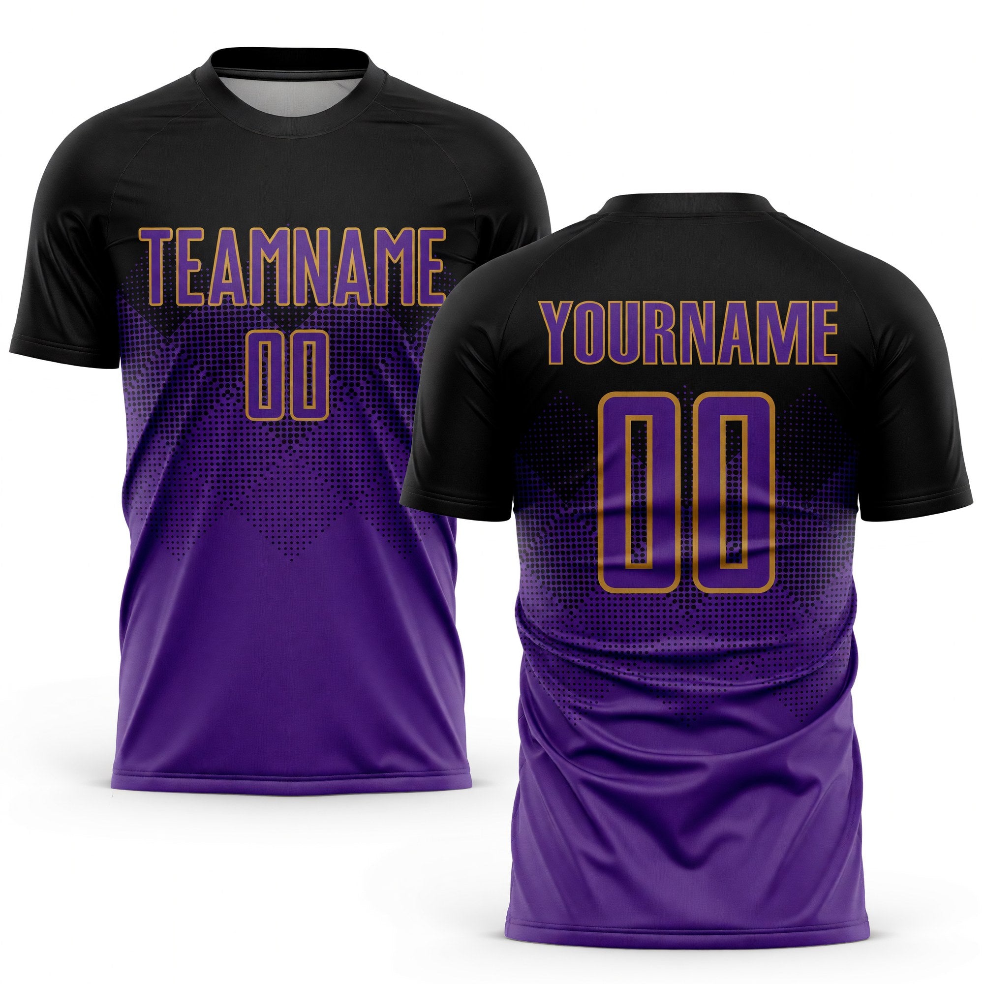 Custom Black Purple-Old Gold Sublimation Soccer Uniform Jersey