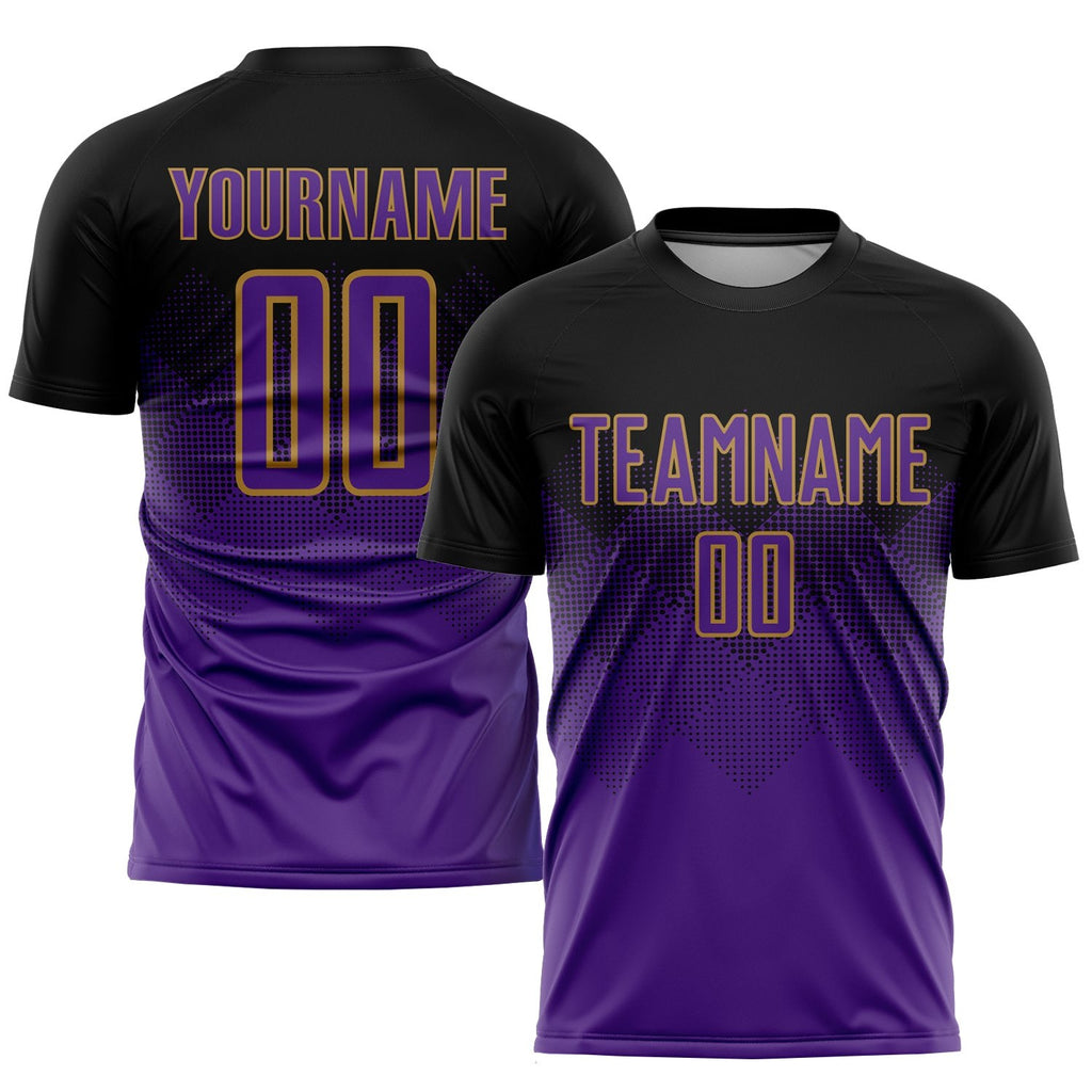 Custom Black Purple-Old Gold Sublimation Soccer Uniform Jersey photo 1