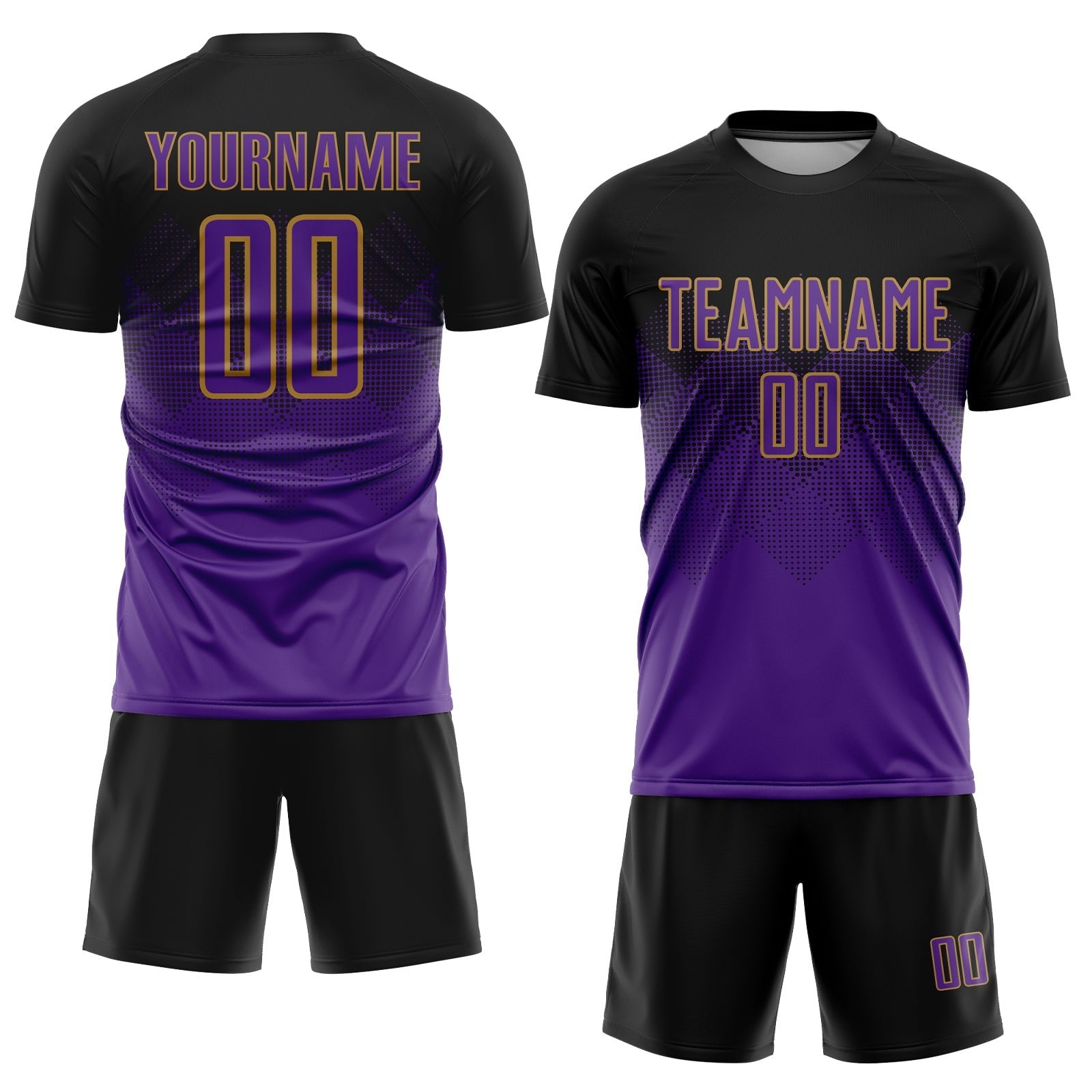 Custom Black Purple-Old Gold Sublimation Soccer Uniform Jersey photo 2