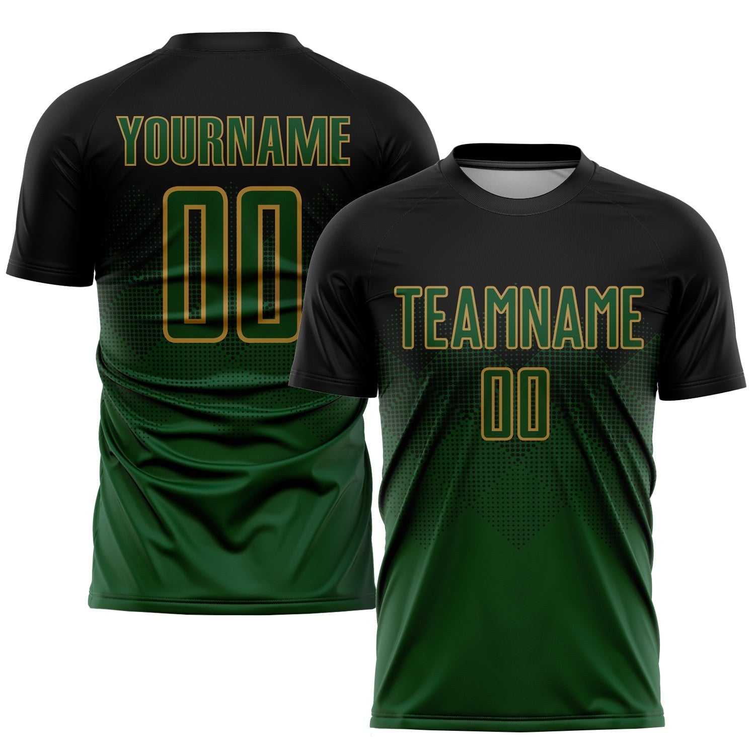 Custom Black Green-Old Gold Sublimation Soccer Uniform Jersey photo 1