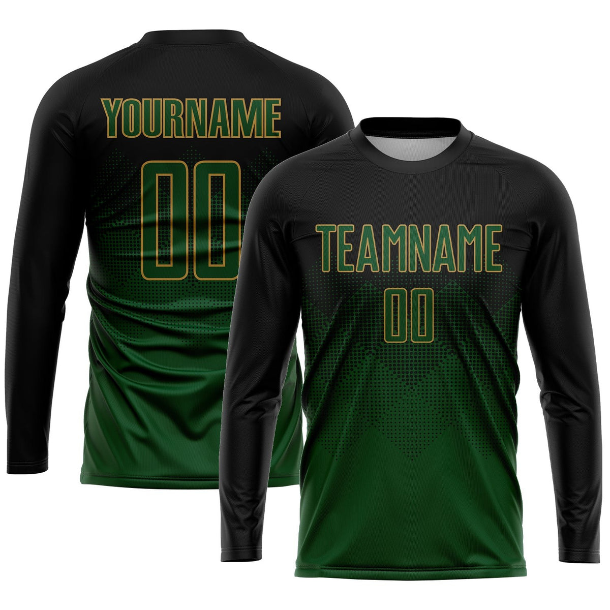 Custom Black Green-Old Gold Sublimation Soccer Uniform Jersey photo 3