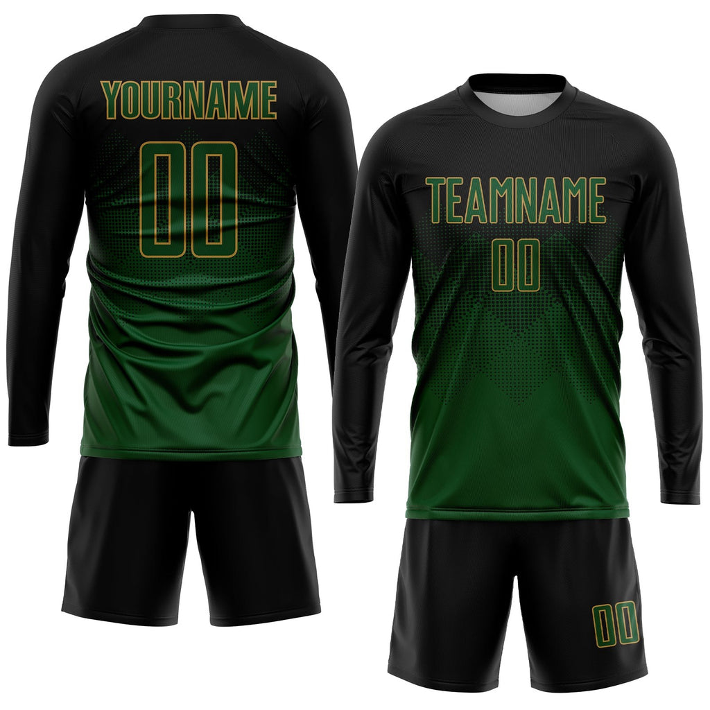 Custom Black Green-Old Gold Sublimation Soccer Uniform Jersey photo 4