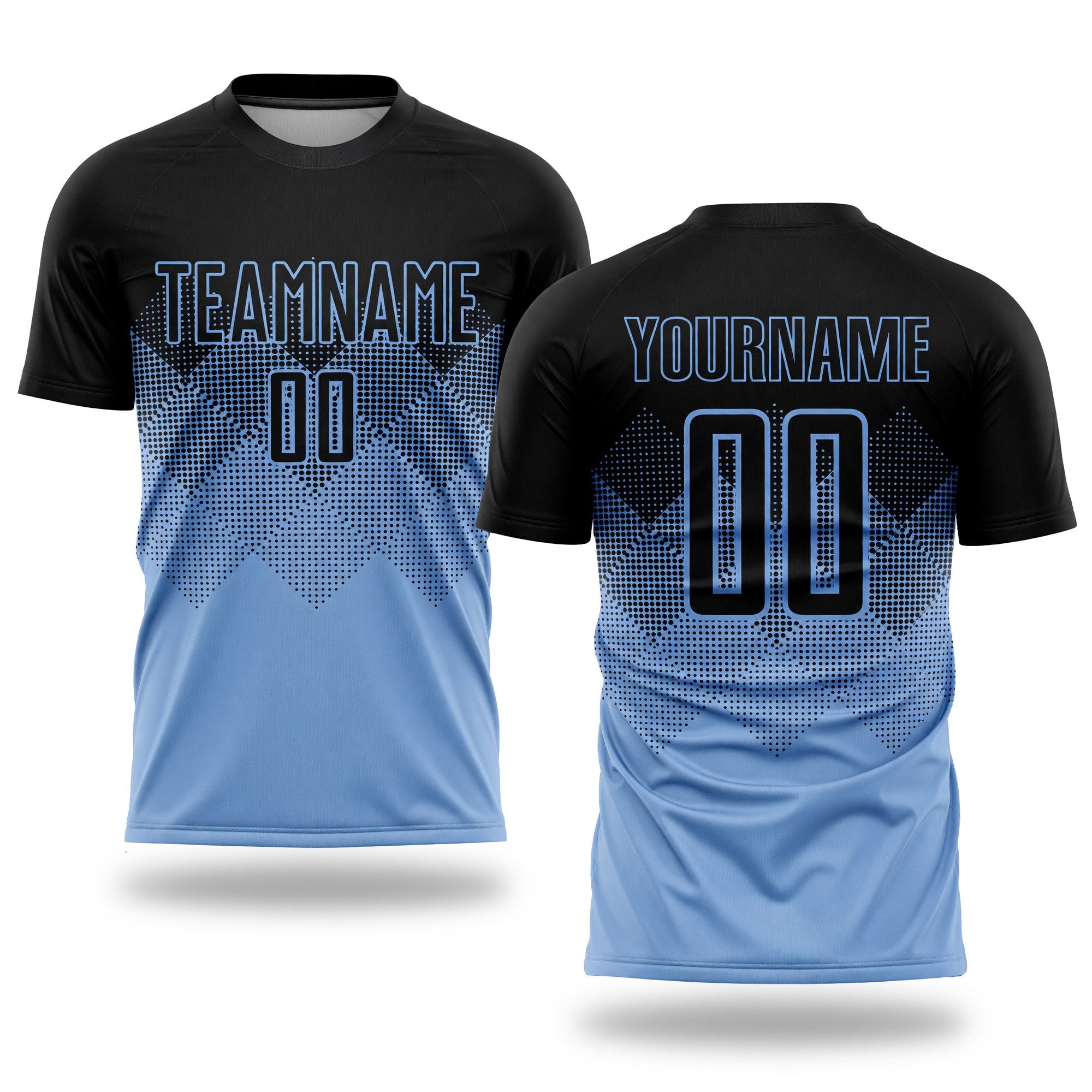 Custom Light Blue Black Sublimation Soccer Uniform Jersey