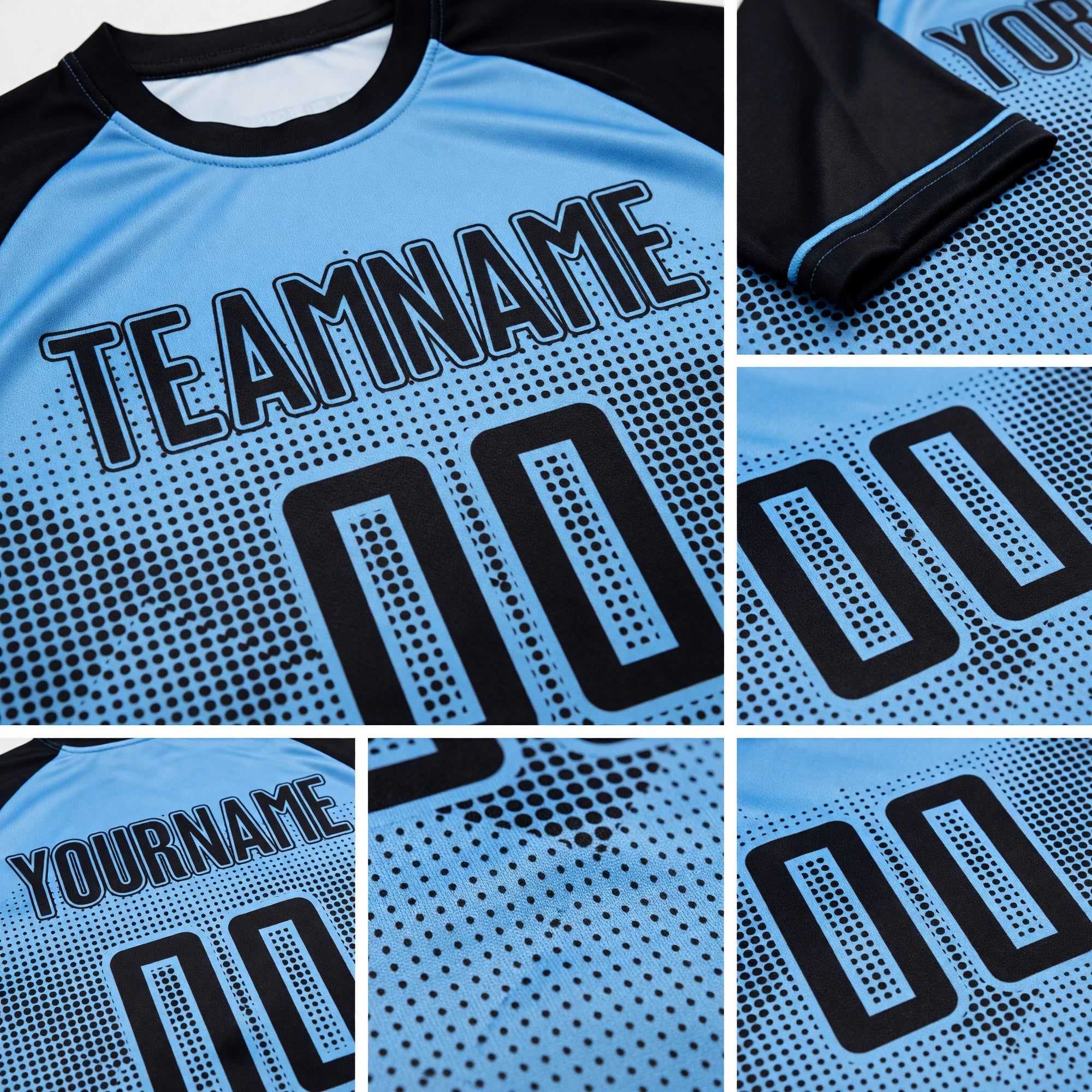 Custom Light Blue Black Sublimation Soccer Uniform Jersey detail