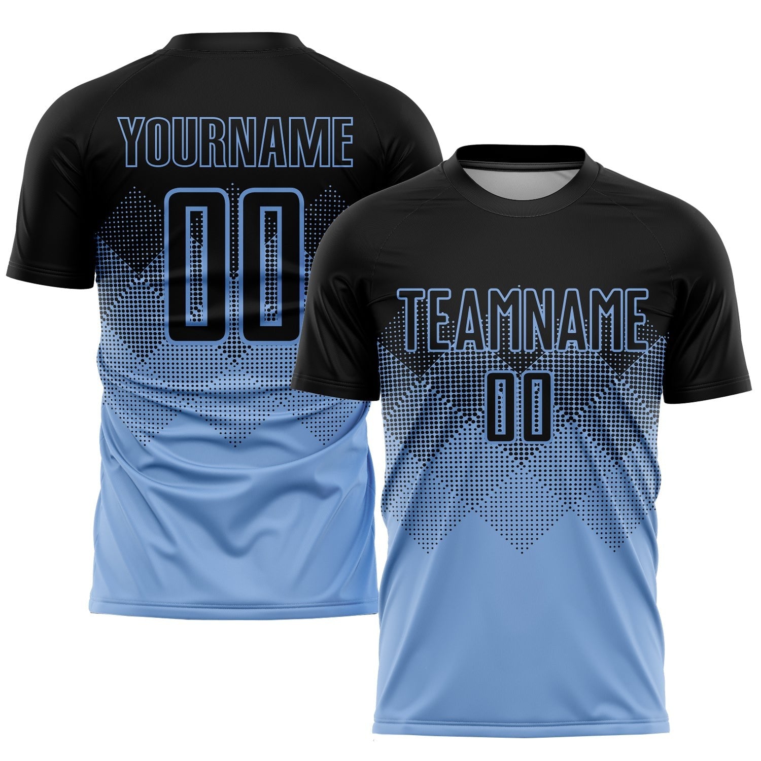 Custom Light Blue Black Sublimation Soccer Uniform Jersey photo 1