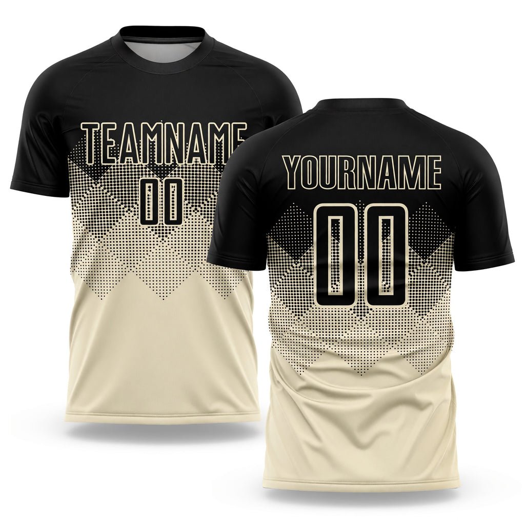 Custom Cream Black Sublimation Soccer Uniform Jersey