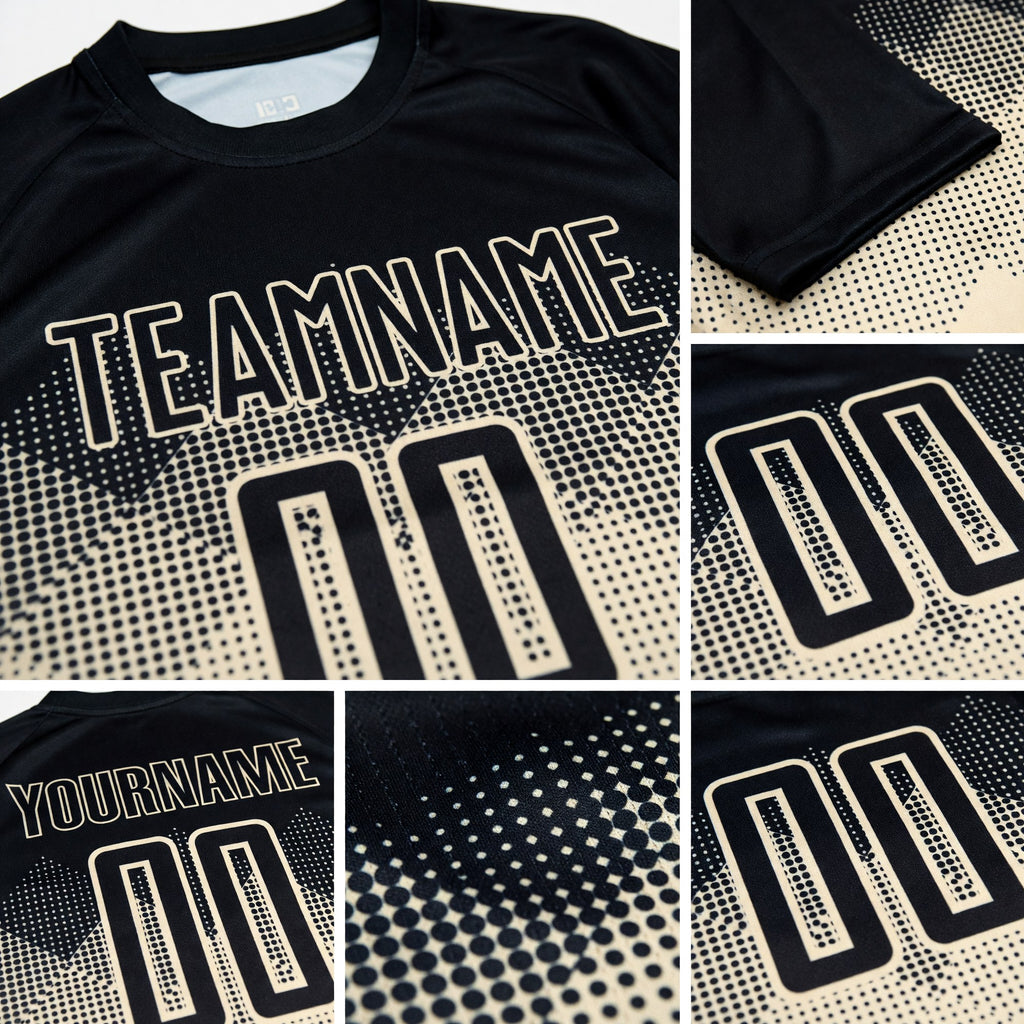 Custom Cream Black Sublimation Soccer Uniform Jersey detail