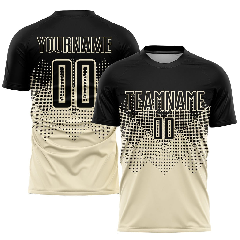 Custom Cream Black Sublimation Soccer Uniform Jersey photo 1