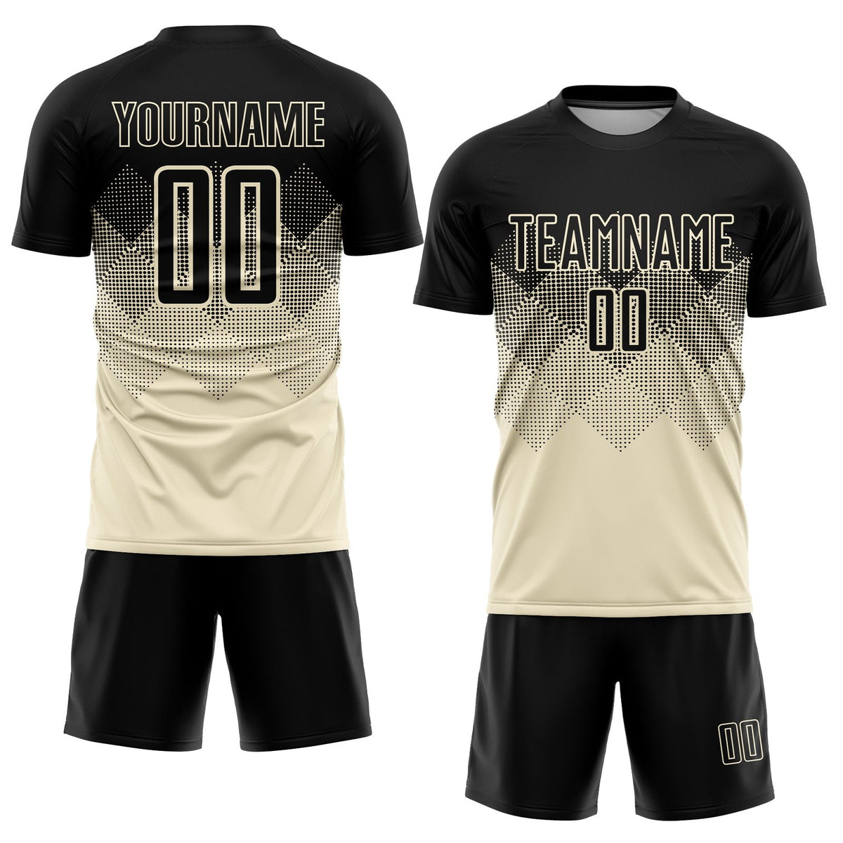 Custom Cream Black Sublimation Soccer Uniform Jersey photo 2