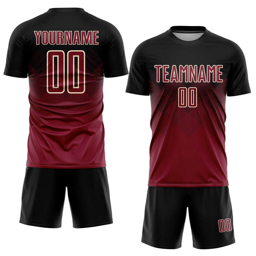 Custom Black Crimson-Cream Sublimation Soccer Uniform Jersey photo 2