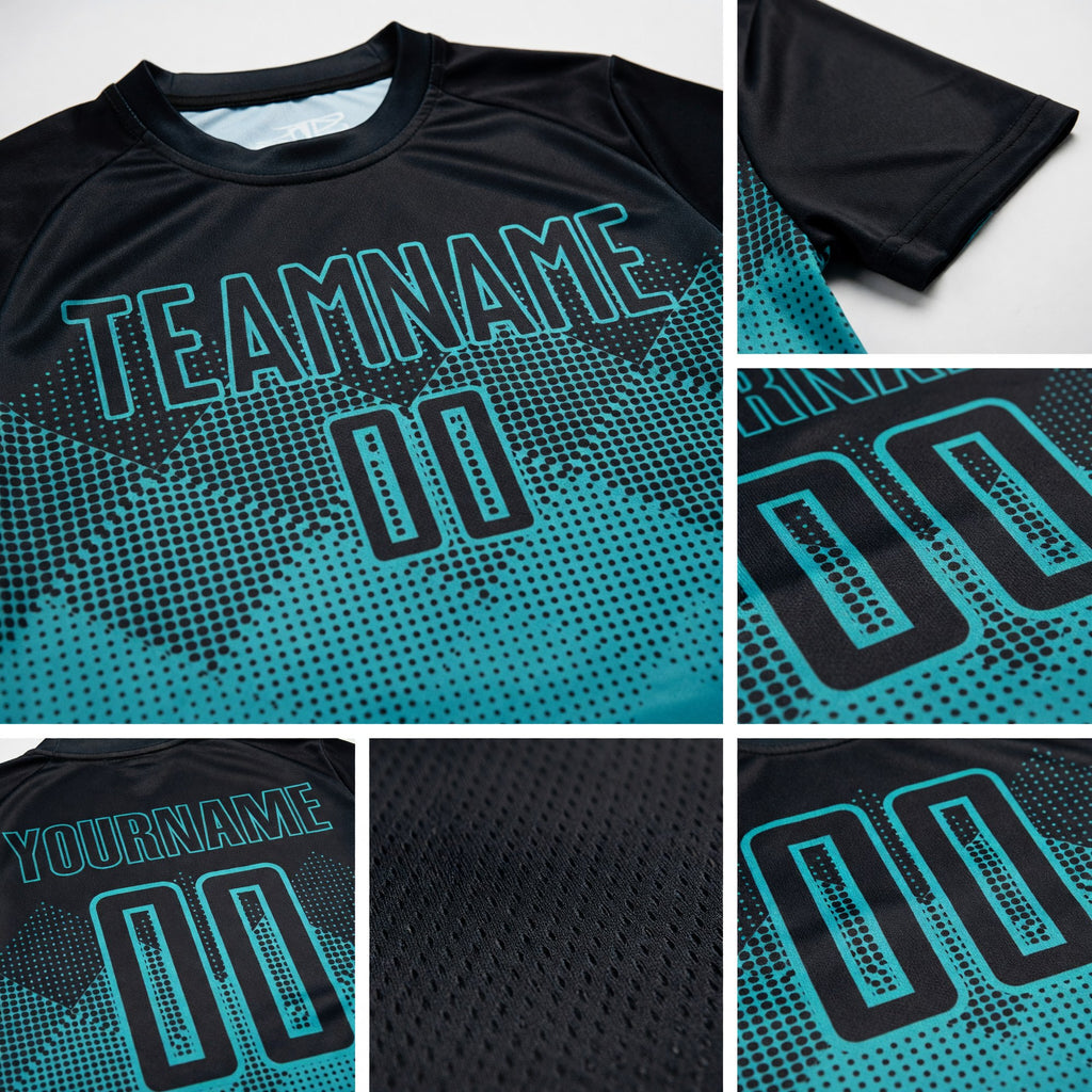Custom Teal Black Sublimation Soccer Uniform Jersey detail