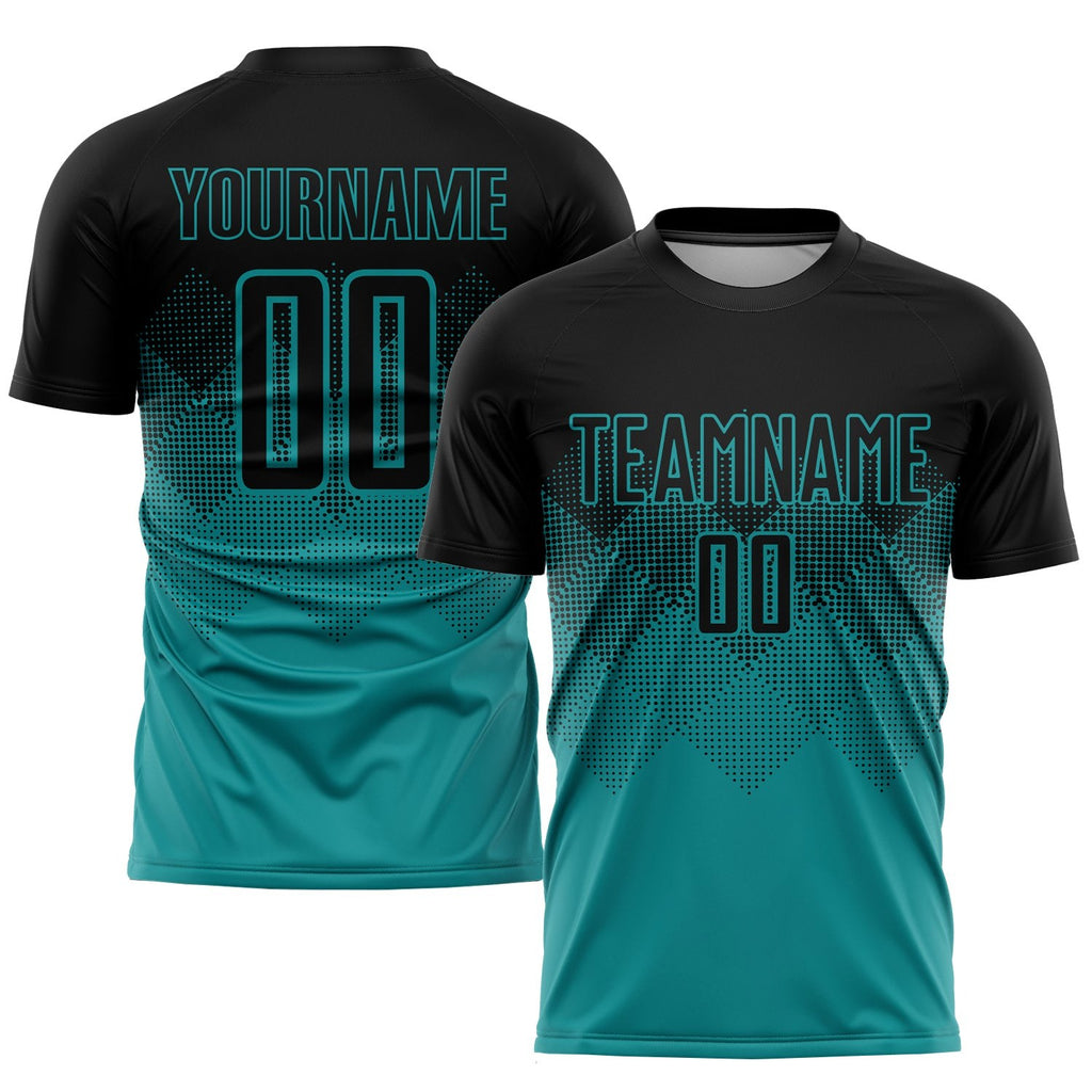 Custom Teal Black Sublimation Soccer Uniform Jersey photo 1