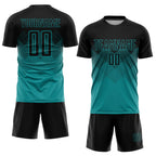Custom Teal Black Sublimation Soccer Uniform Jersey photo 2