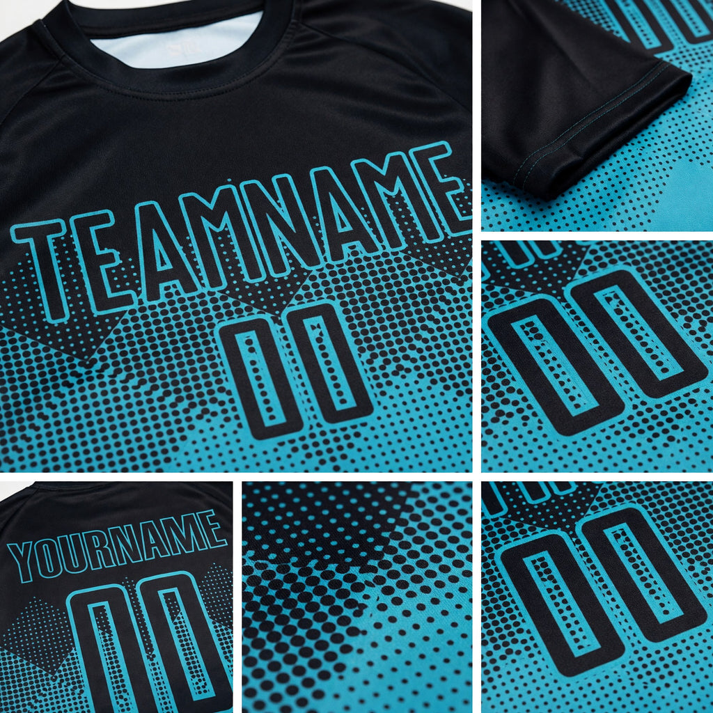 Custom Teal Black Sublimation Soccer Uniform Jersey detail