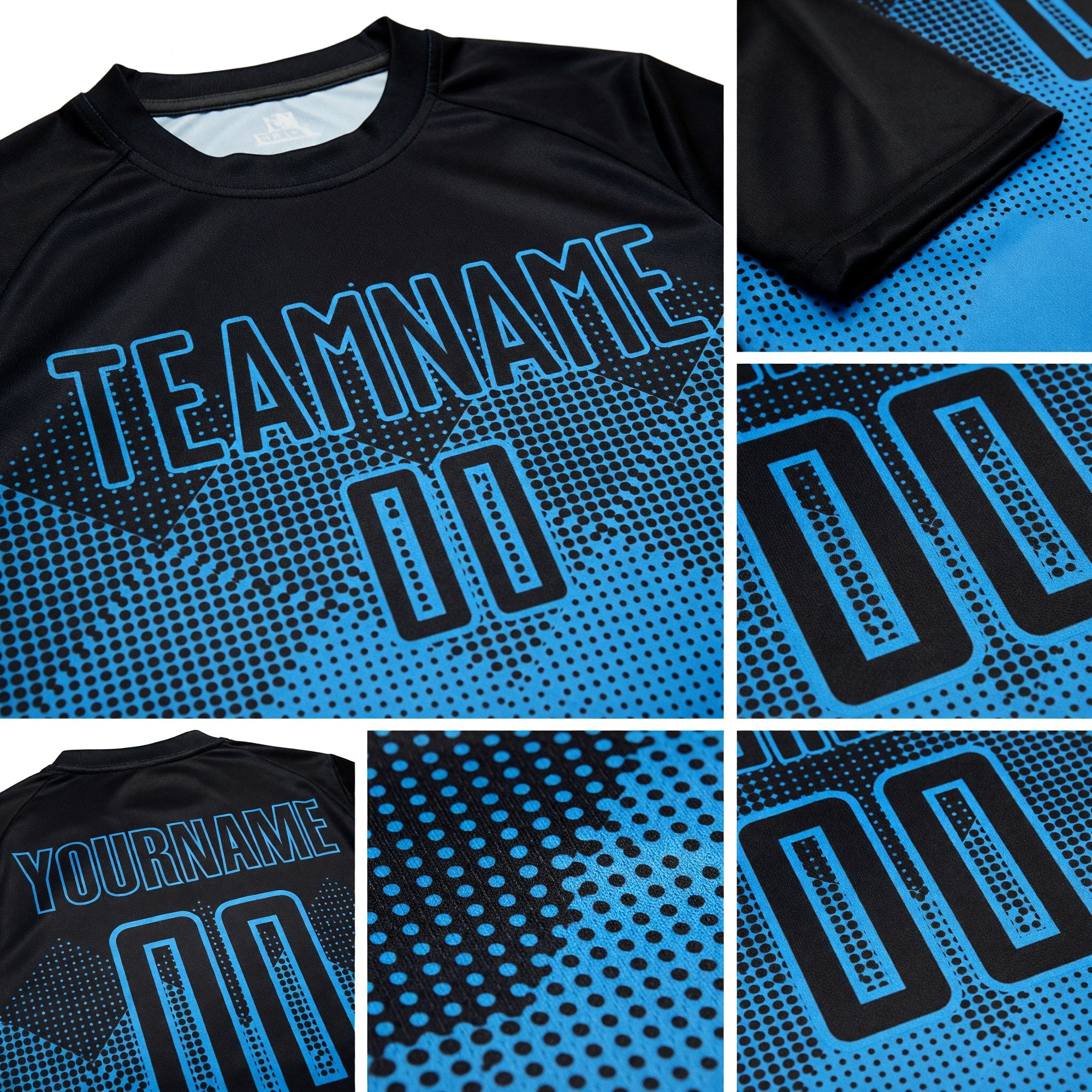 Custom Blue Black Sublimation Soccer Uniform Jersey detail