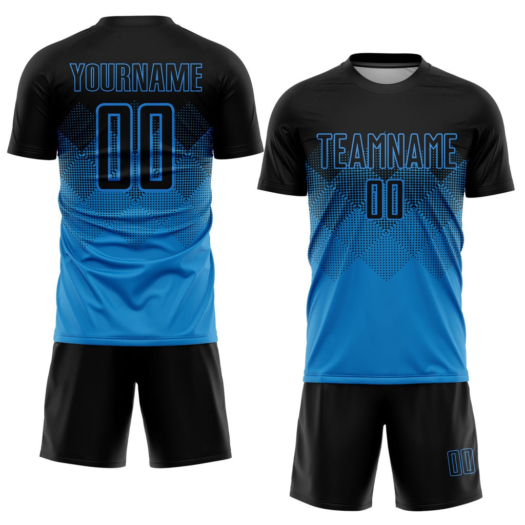 Custom Blue Black Sublimation Soccer Uniform Jersey photo 2
