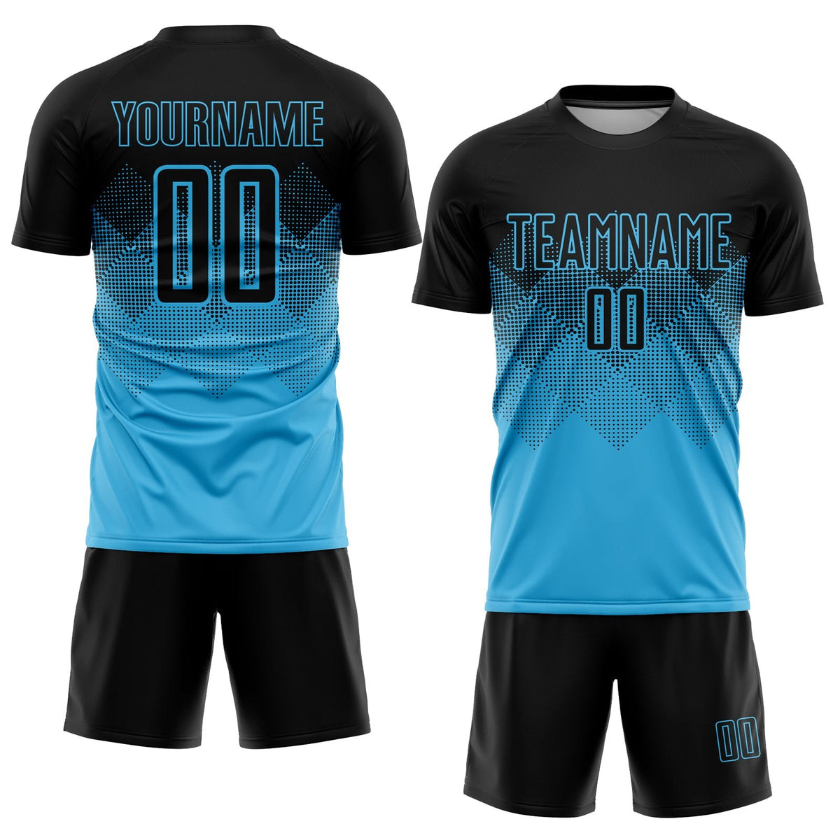 Custom Sky Blue Black Sublimation Soccer Uniform Jersey photo 2
