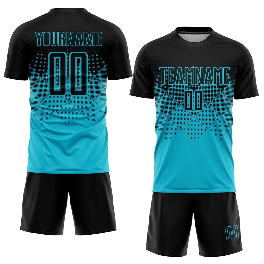 Custom Lakes Blue Black Sublimation Soccer Uniform Jersey photo 2