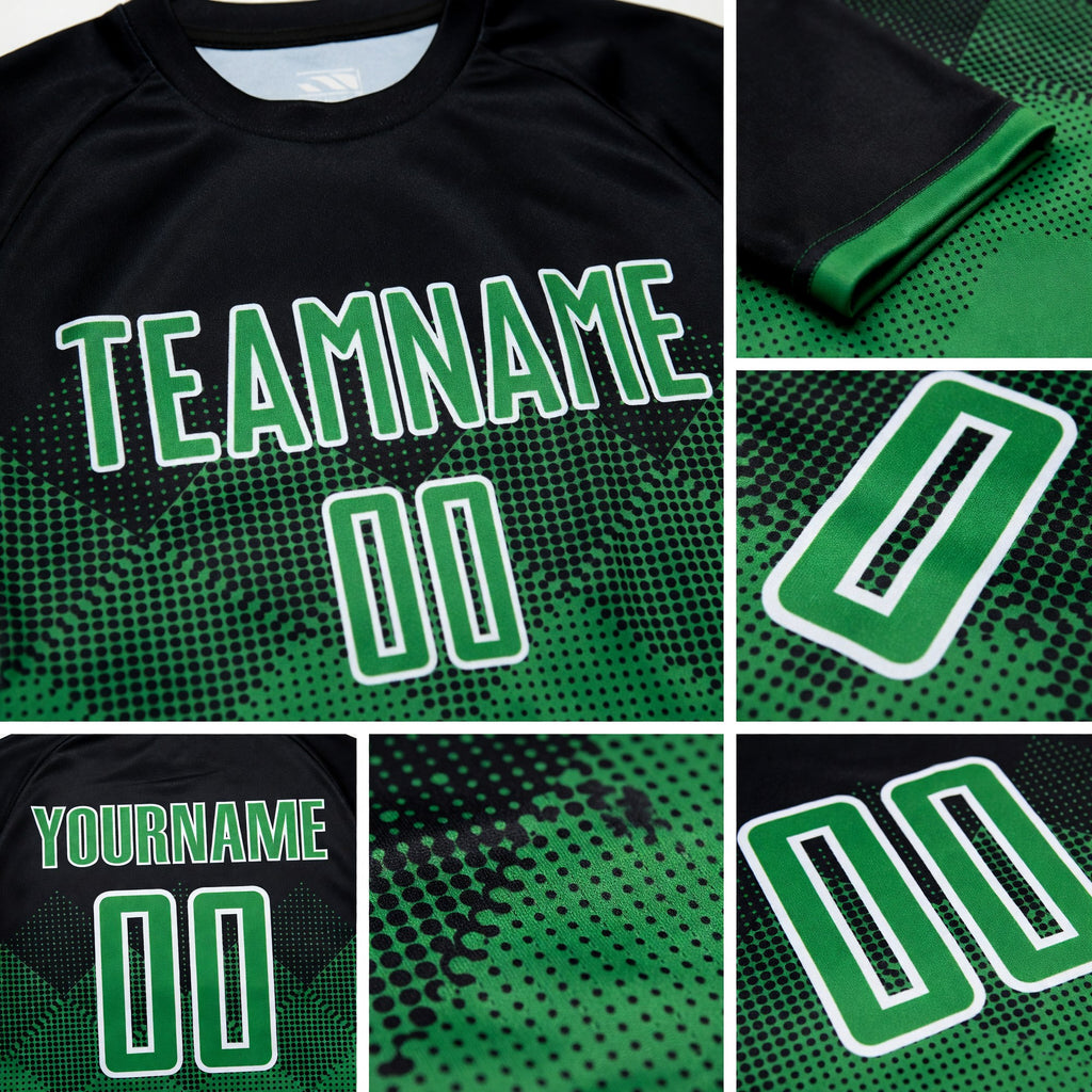 Custom Black Grass Green-White Sublimation Soccer Uniform Jersey detail