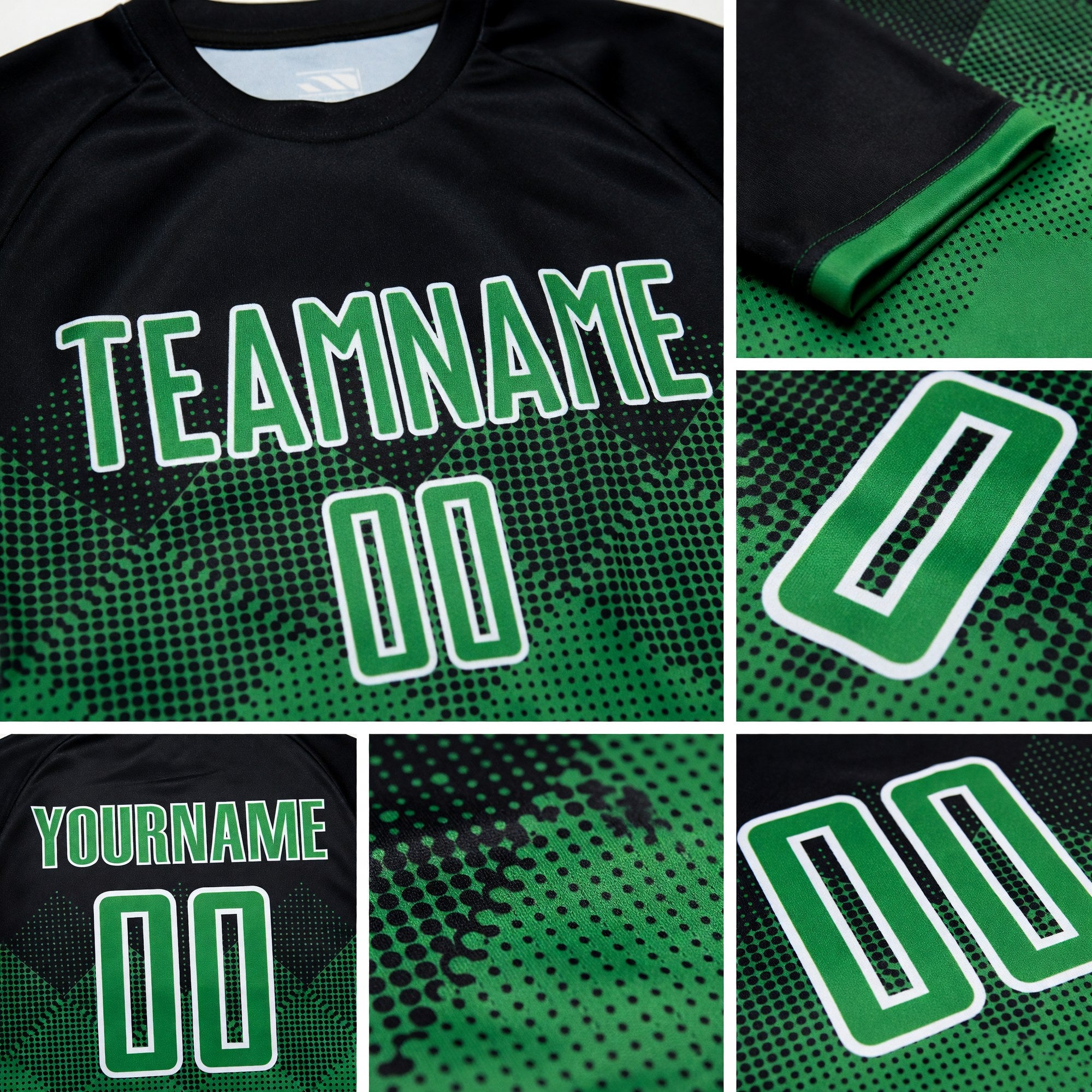 Custom Black Grass Green-White Sublimation Soccer Uniform Jersey detail