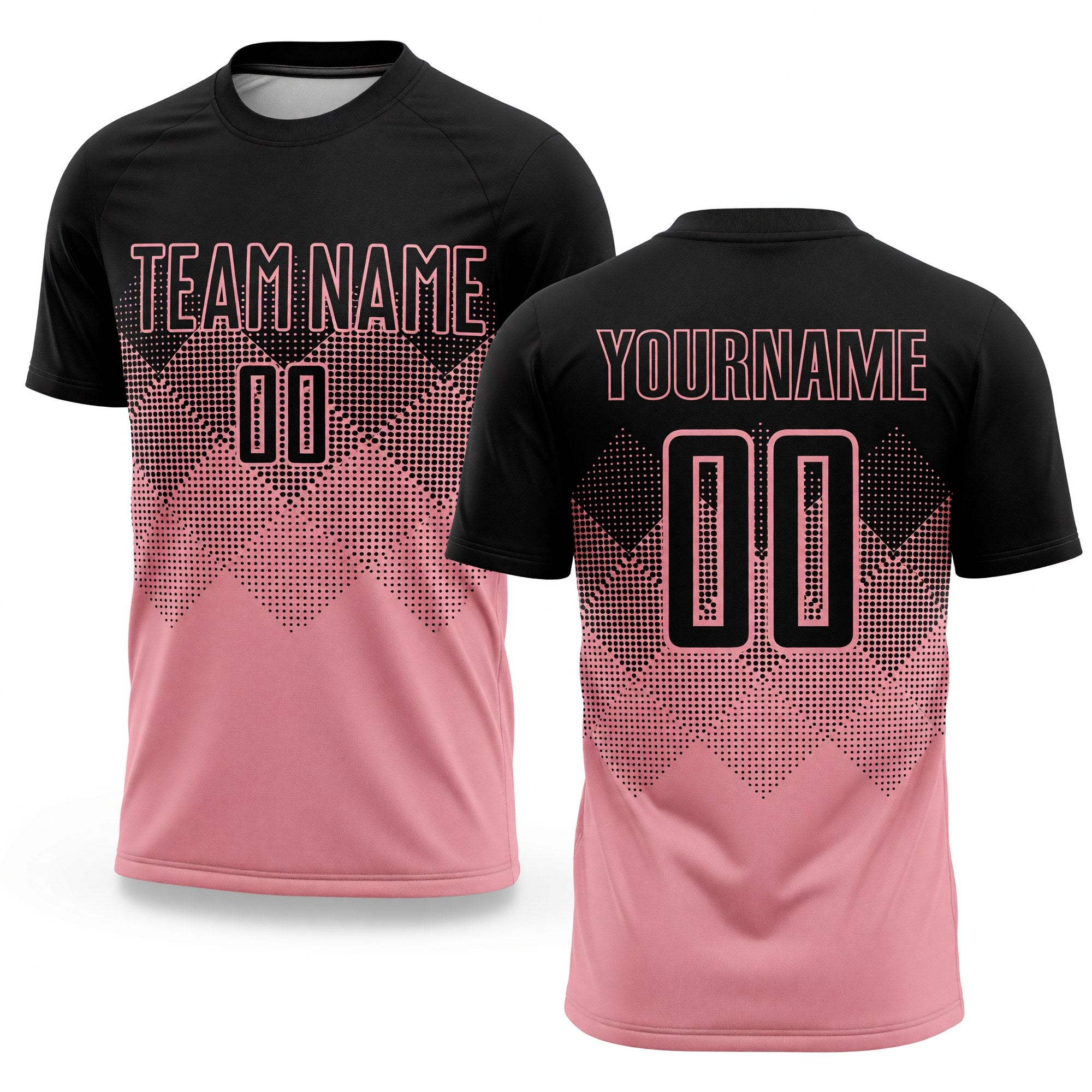 Custom Medium Pink Black Sublimation Soccer Uniform Jersey
