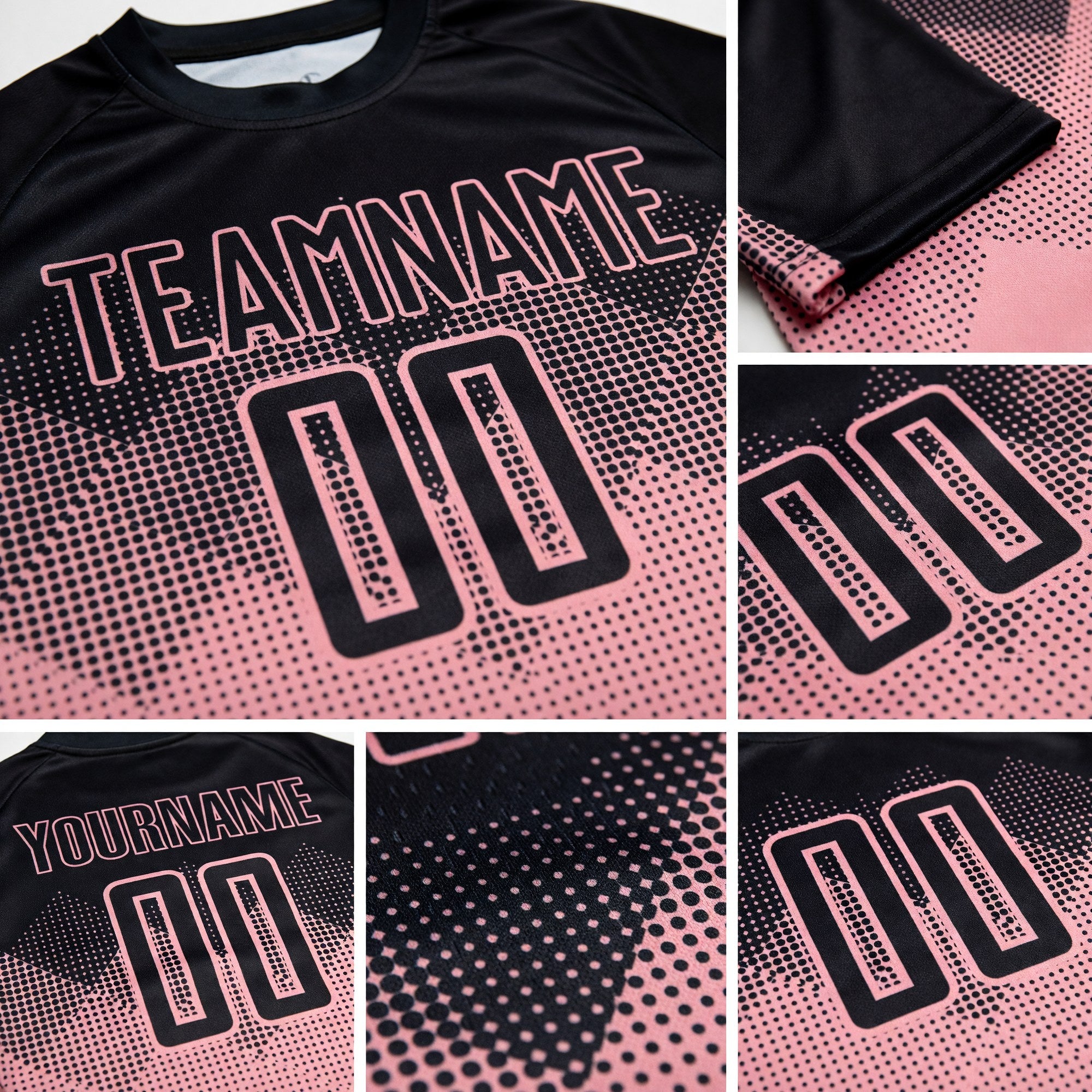 Custom Medium Pink Black Sublimation Soccer Uniform Jersey detail