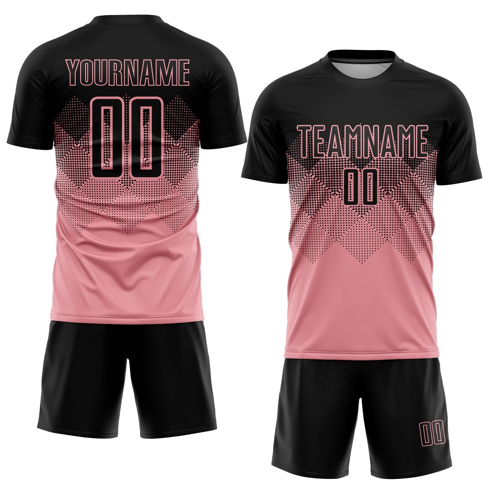 Custom Medium Pink Black Sublimation Soccer Uniform Jersey photo 2