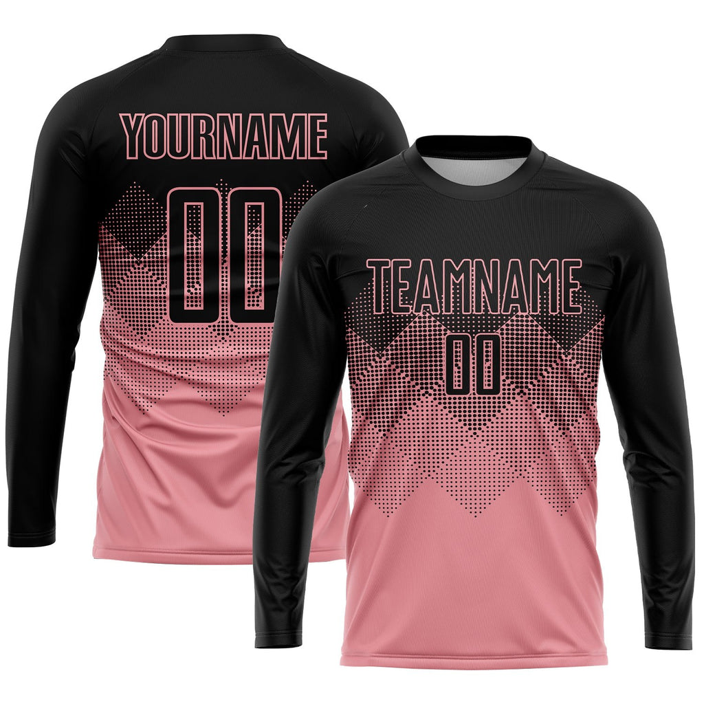 Custom Medium Pink Black Sublimation Soccer Uniform Jersey photo 3
